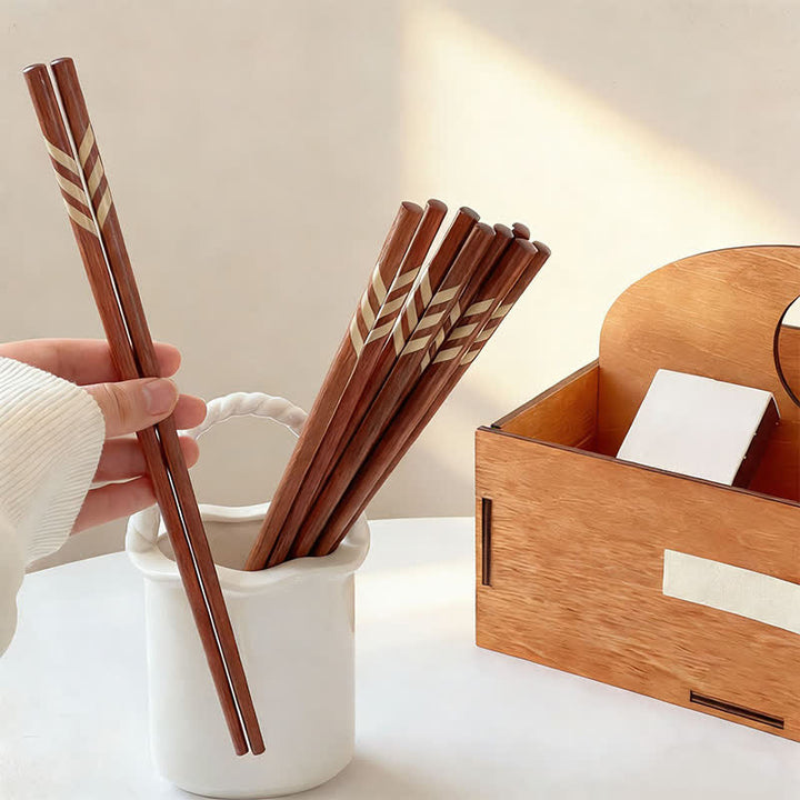 Buddha Stones Red Sandalwood Grounding Striped Design Chopsticks - image 2