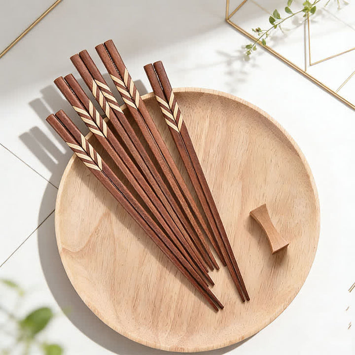 Buddha Stones Red Sandalwood Grounding Striped Design Chopsticks - image 3