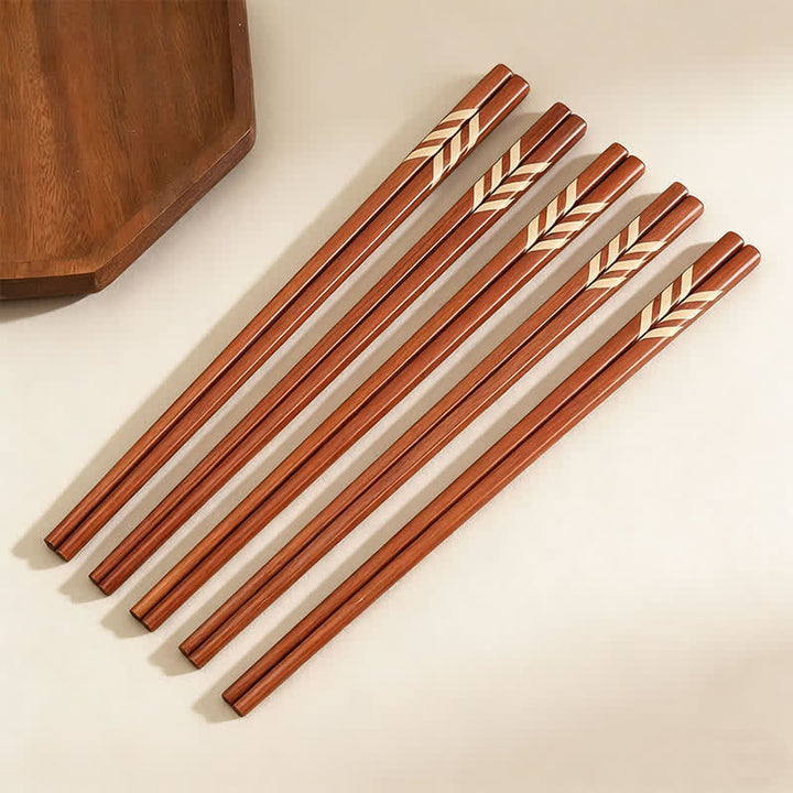 Buddha Stones Red Sandalwood Grounding Striped Design Chopsticks - image 4