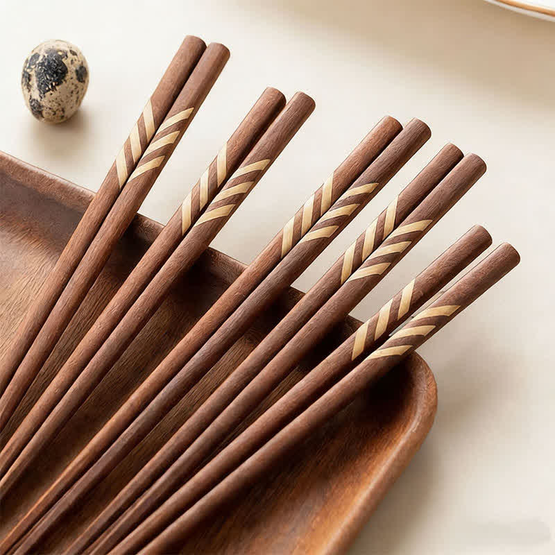 Buddha Stones Red Sandalwood Grounding Striped Design Chopsticks - 10 Pairs - image 0