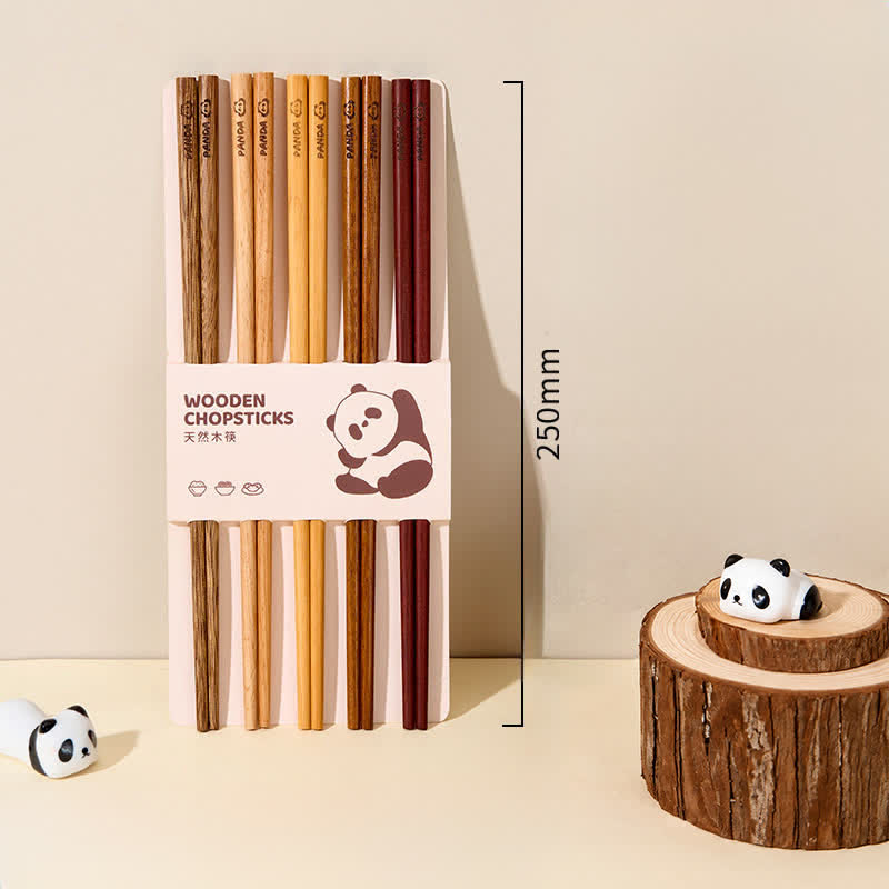 Buddha Stones Wenge Wood Red Sandalwood Grounding Panda Family Set Chopsticks - 5 Pairs/Pack Mixed Wood Chopsticks - image 1