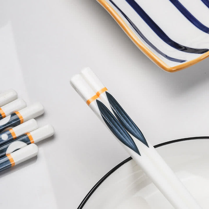 Buddha Stones White Ceramic Wave Striped Orchid Grass Pattern Minimalist Japanese Chopsticks - image 9