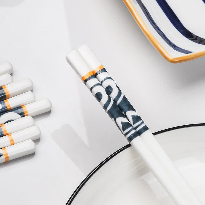 Buddha Stones White Ceramic Wave Striped Orchid Grass Pattern Minimalist Japanese Chopsticks - image 6