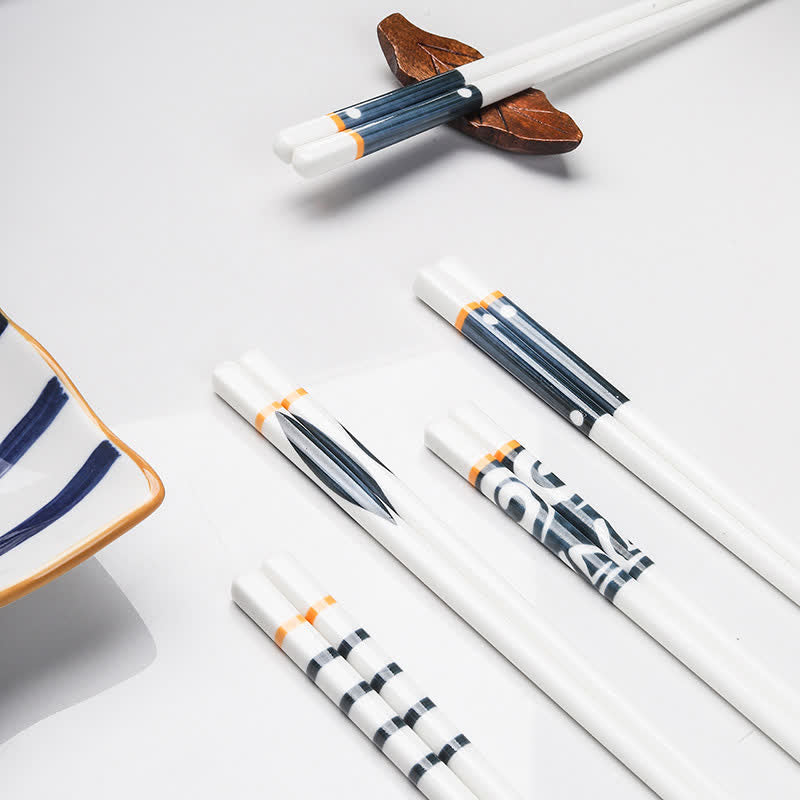 Buddha Stones White Ceramic Wave Striped Orchid Grass Pattern Minimalist Japanese Chopsticks - image 0