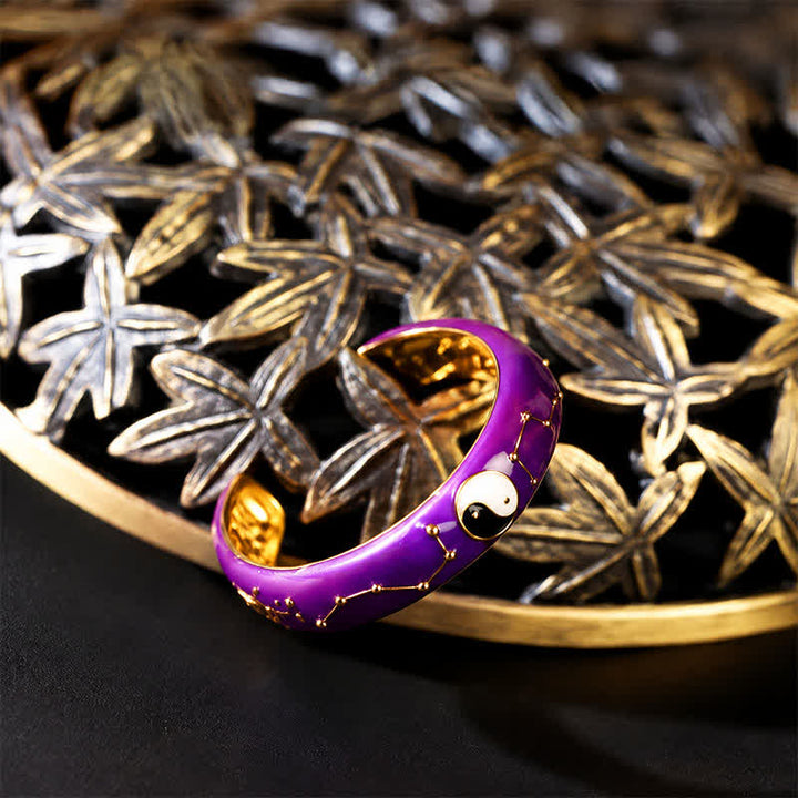 Buddha Stones Copper Yin Yang Purple Big Dipper Design Balance Open Ring - image 3
