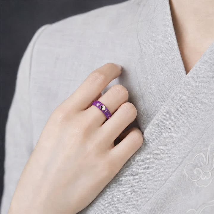 Buddha Stones Copper Yin Yang Purple Big Dipper Design Balance Open Ring - image 5