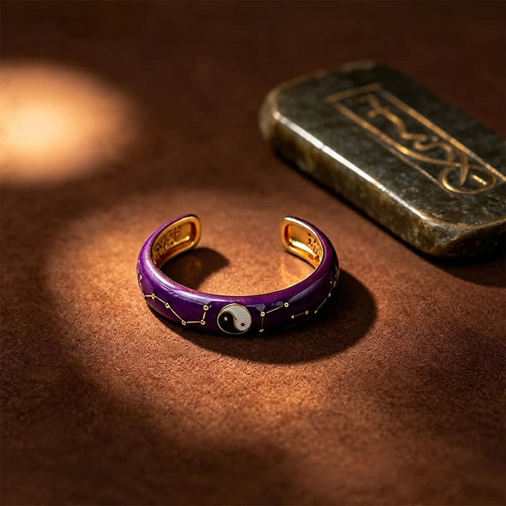 Buddha Stones Copper Yin Yang Purple Big Dipper Design Balance Open Ring - Yin Yang(Balance ♥ Harmony) - Approx. 18mm(US 8) - image 0