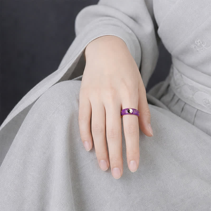 Buddha Stones Copper Yin Yang Purple Big Dipper Design Balance Open Ring - image 4