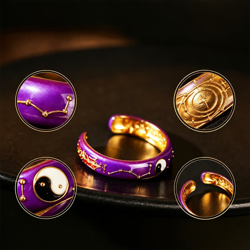 Buddha Stones Copper Yin Yang Purple Big Dipper Design Balance Open Ring - image 2