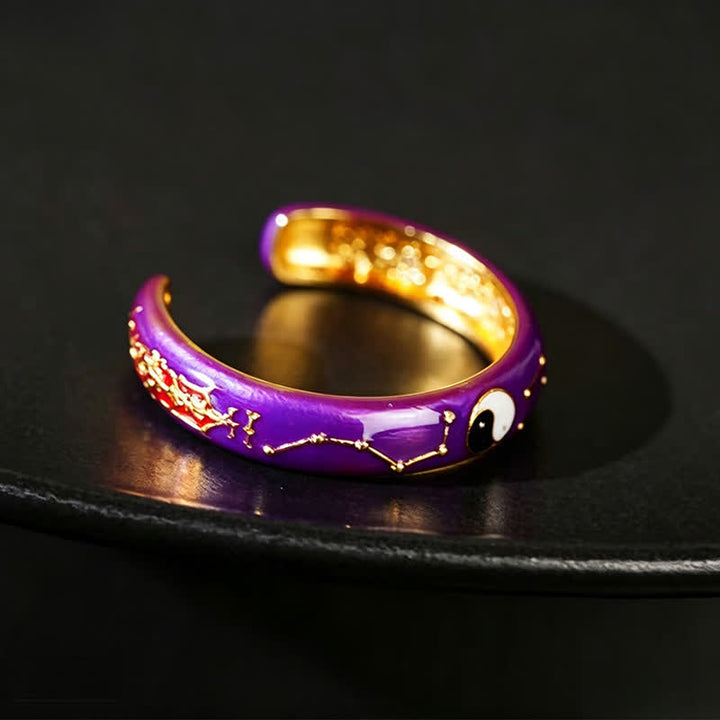 Buddha Stones Copper Yin Yang Purple Big Dipper Design Balance Open Ring - image 1