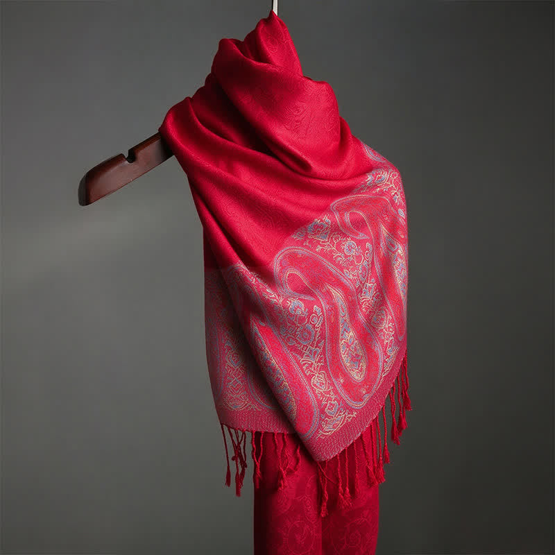 Buddha Stones Spring Fall Paisley Tassel Elegant Women's Scarf - Maroon - Approx. 70 × 200 cm - image 17