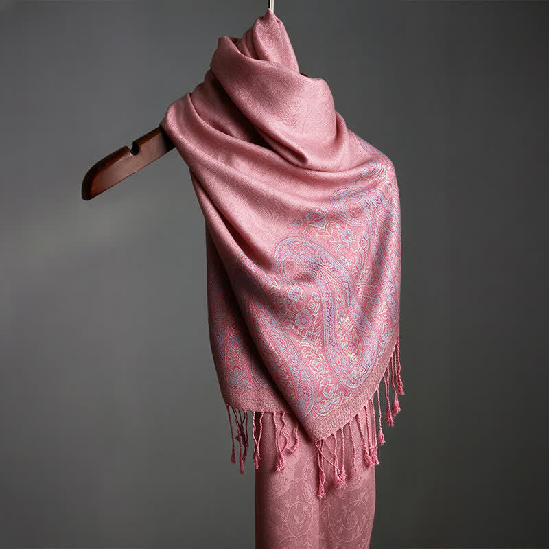 Buddha Stones Spring Fall Paisley Tassel Elegant Women's Scarf - Pink - Approx. 70 × 200 cm - image 22