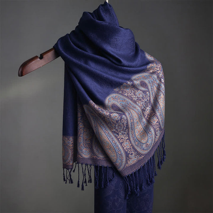 Buddha Stones Spring Fall Paisley Tassel Elegant Women's Scarf - Navy Blue - Approx. 70 × 200 cm - image 13