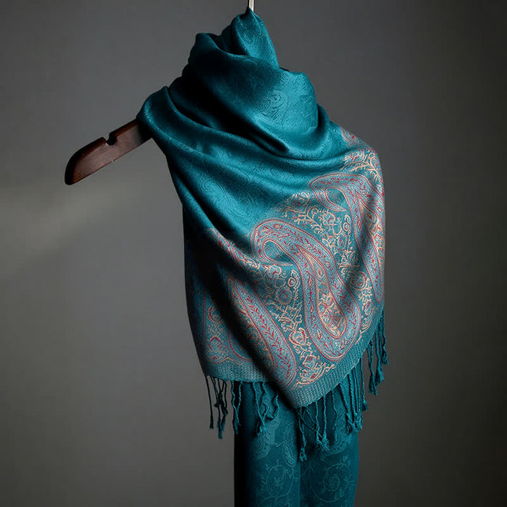 Buddha Stones Spring Fall Paisley Tassel Elegant Women's Scarf - Cyan - Approx. 70 × 200 cm - image 8