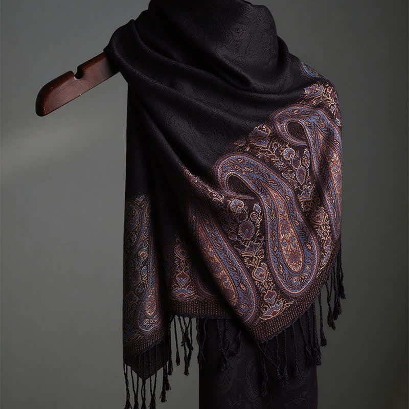 Buddha Stones Spring Fall Paisley Tassel Elegant Women's Scarf - Black - Approx. 70 × 200 cm - image 5
