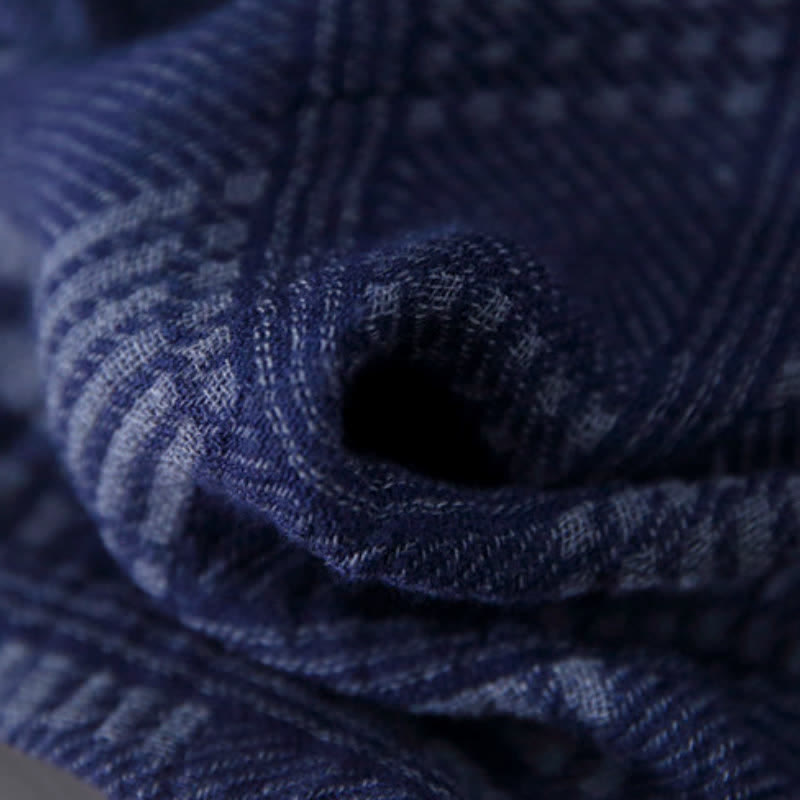 Buddha Stones Spring Fall Deep Blue Geometric Fringed Men's Scarf - image 5