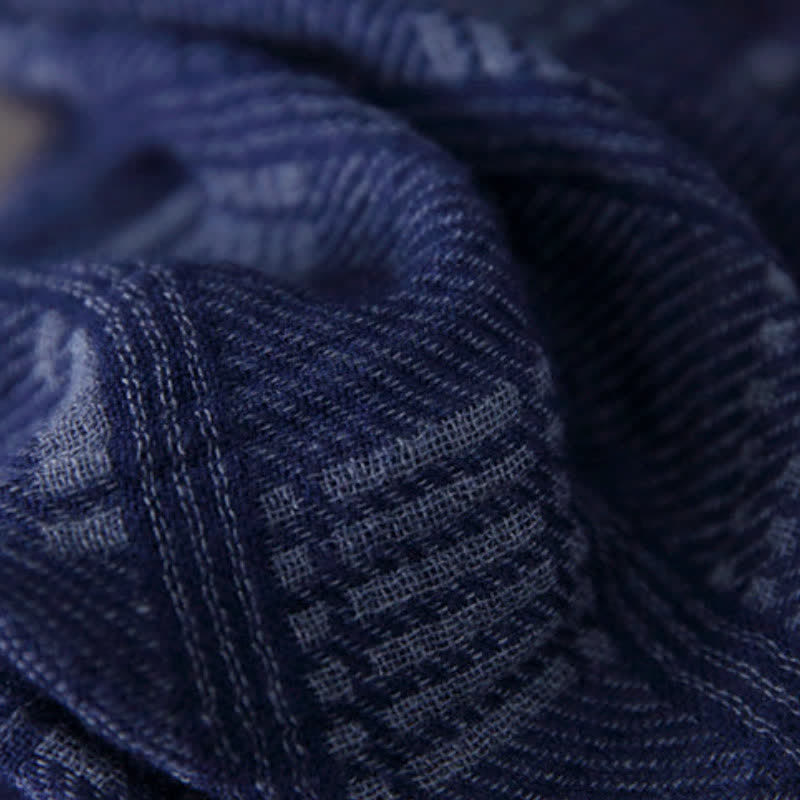 Buddha Stones Spring Fall Deep Blue Geometric Fringed Men's Scarf - image 4