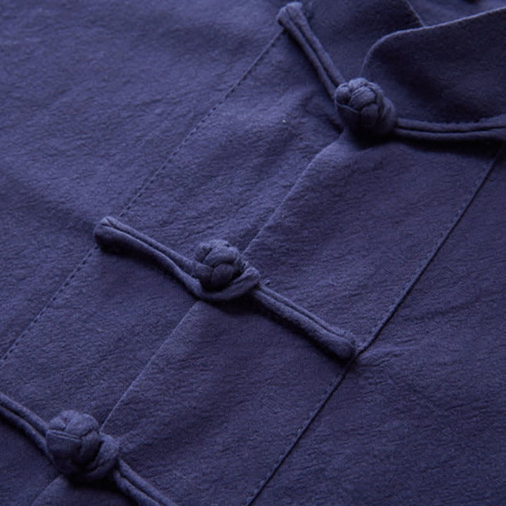 Buddha Stones Fall Winter Tang Style Meditation Mandarin Collar Frog Button Solid Cotton Linen Men's Meditation Cloth Set - image 4