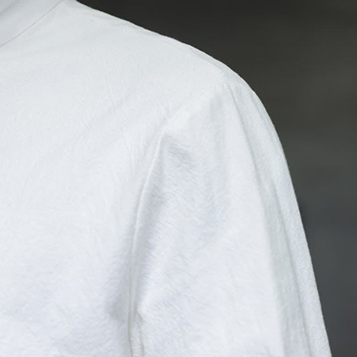 Buddha Stones Spring Tang Style Minimalist Frog Button Solid Men's Long Sleeve Shirts - image 11
