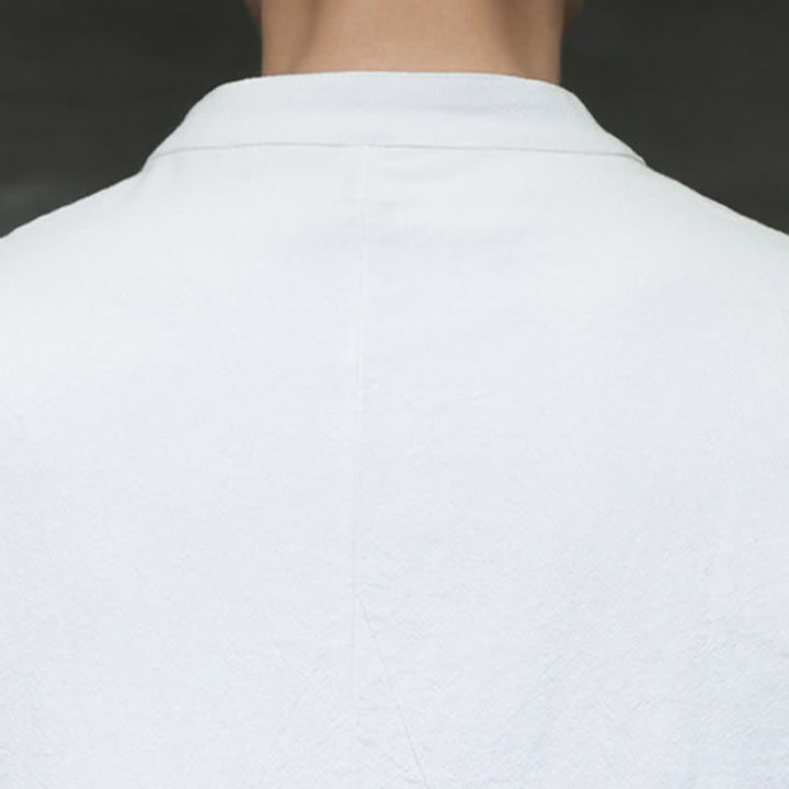 Buddha Stones Spring Tang Style Minimalist Frog Button Solid Men's Long Sleeve Shirts - image 10