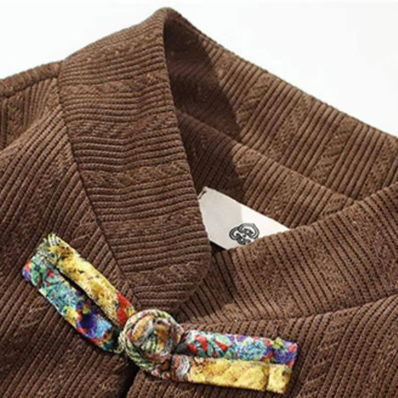 Buddha Stones Fall Winter Casual Tang Style Frog Button Solid Men's Jacket With Colorful Pockets - image 13