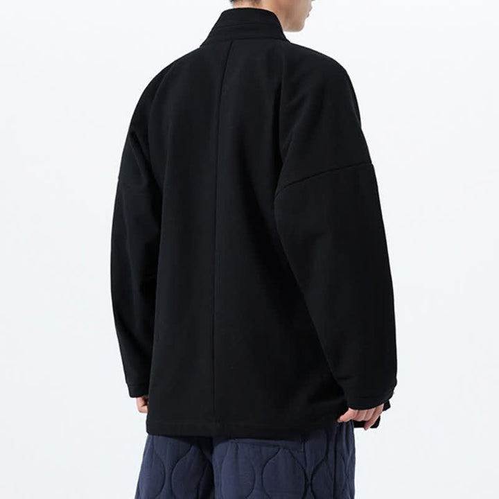 Buddha Stones Fall Winter Tang Style Minimalist Drawstring Solid Thickened Men's Kimono - image 16