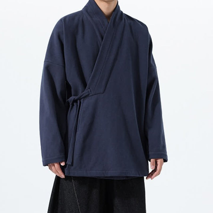 Buddha Stones Fall Winter Tang Style Minimalist Drawstring Solid Thickened Men's Kimono - image 2