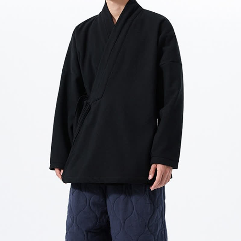 Buddha Stones Fall Winter Tang Style Minimalist Drawstring Solid Thickened Men's Kimono - image 15