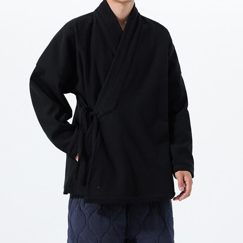Buddha Stones Fall Winter Tang Style Minimalist Drawstring Solid Thickened Men's Kimono - image 14