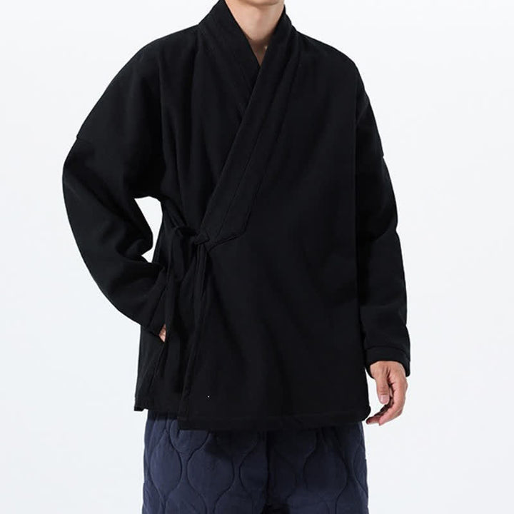 Buddha Stones Fall Winter Tang Style Minimalist Drawstring Solid Thickened Men's Kimono - image 14