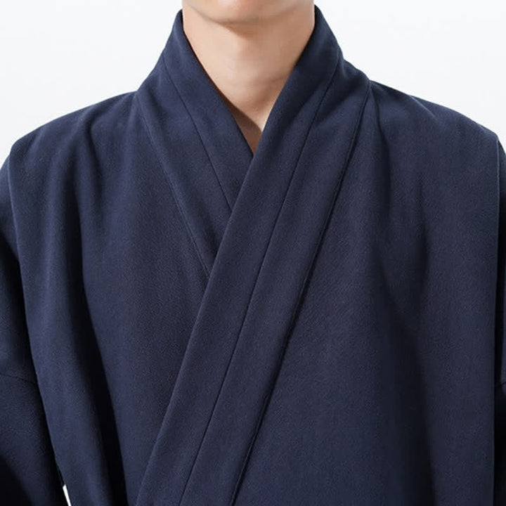 Buddha Stones Fall Winter Tang Style Minimalist Drawstring Solid Thickened Men's Kimono - image 7
