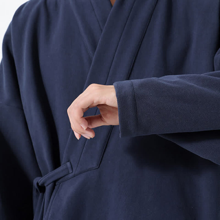 Buddha Stones Fall Winter Tang Style Minimalist Drawstring Solid Thickened Men's Kimono - image 9