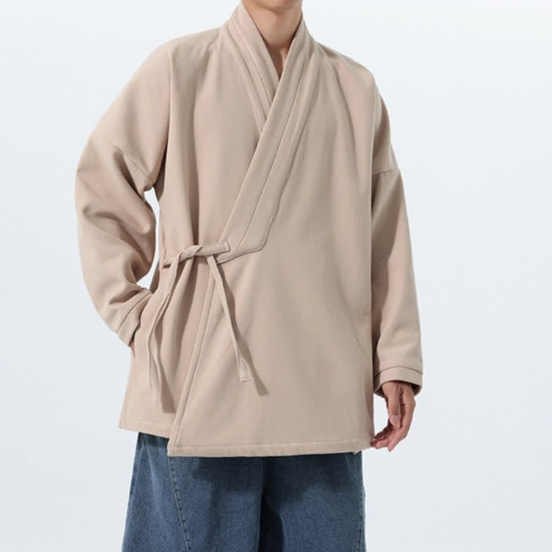 Buddha Stones Fall Winter Tang Style Minimalist Drawstring Solid Thickened Men's Kimono - image 29