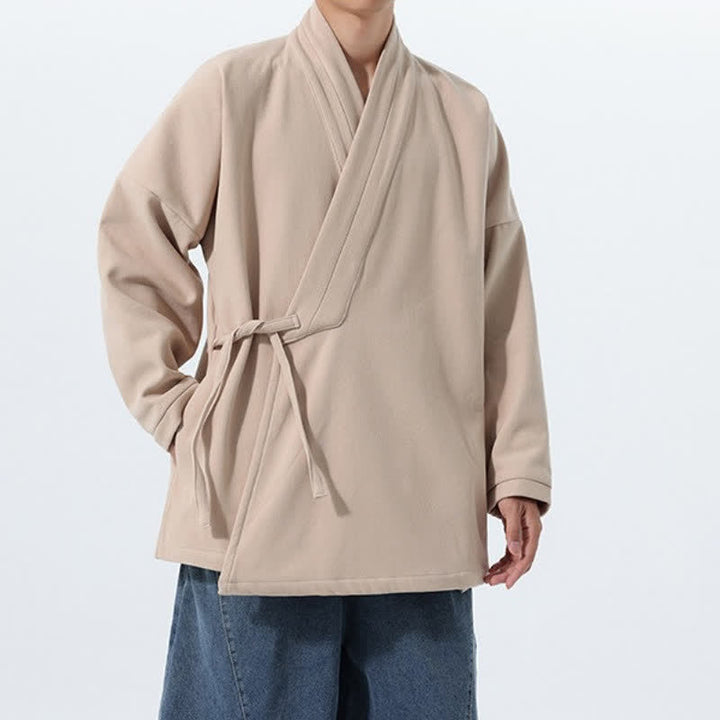 Buddha Stones Fall Winter Tang Style Minimalist Drawstring Solid Thickened Men's Kimono - image 29