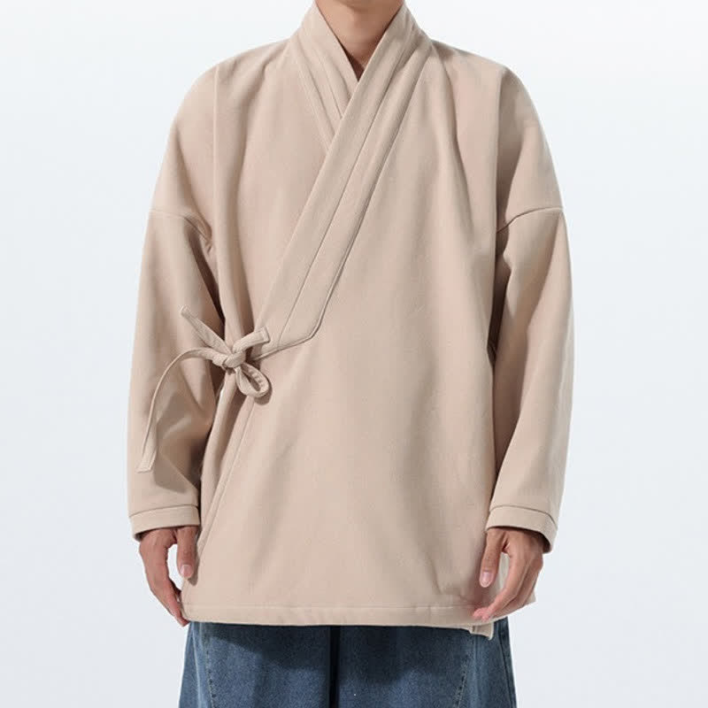 Buddha Stones Fall Winter Tang Style Minimalist Drawstring Solid Thickened Men's Kimono - image 33