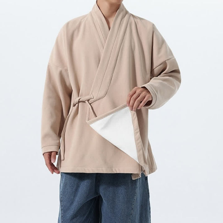 Buddha Stones Fall Winter Tang Style Minimalist Drawstring Solid Thickened Men's Kimono - image 31