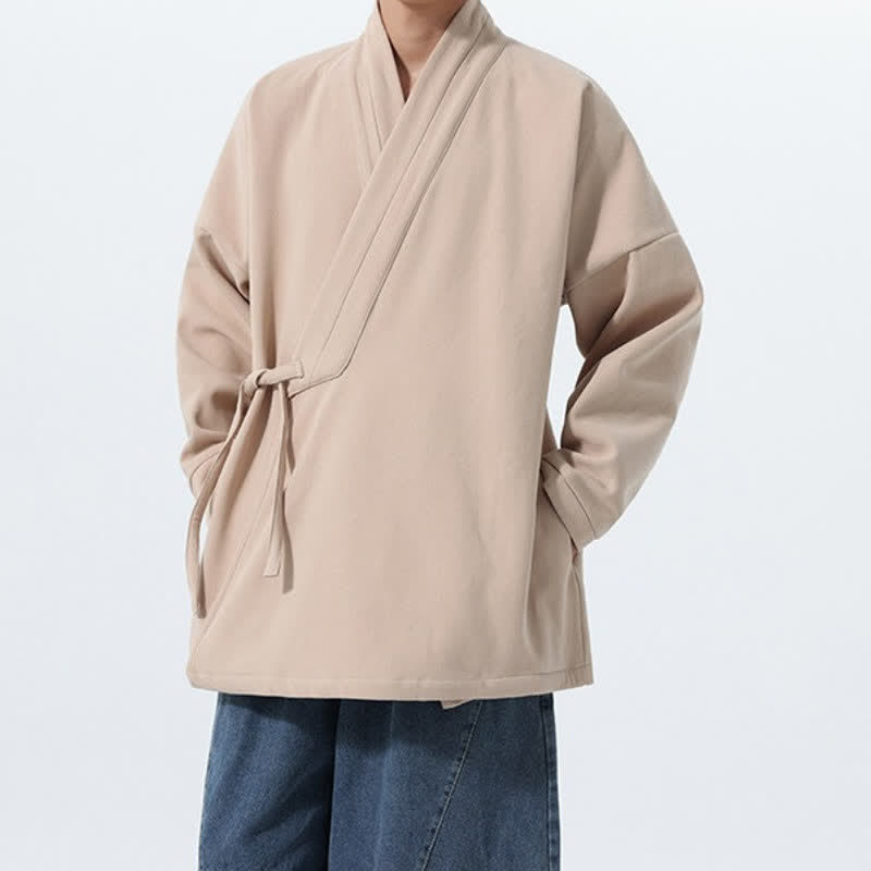 Buddha Stones Fall Winter Tang Style Minimalist Drawstring Solid Thickened Men's Kimono - image 30