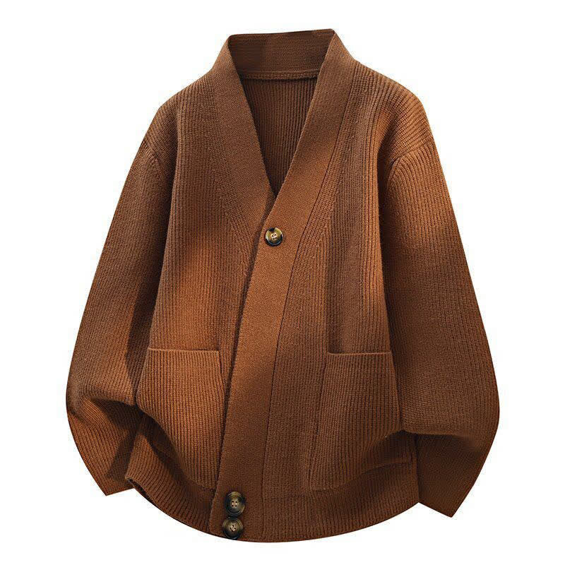 Buddha Stones Fall Winter Casual Button-Up Solid Knit Cardigan Men's Knitwear With Pockets - SaddleBrown - US/UK/AU42，EU52 (3XL) - image 0