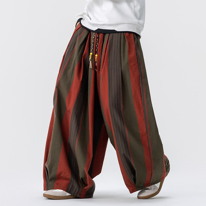Buddha Stones Spring Fall Casual Vintage Drawstring Striped Ankle Pants Corduroy Men's Wide Leg Pants With Pockets - image 1