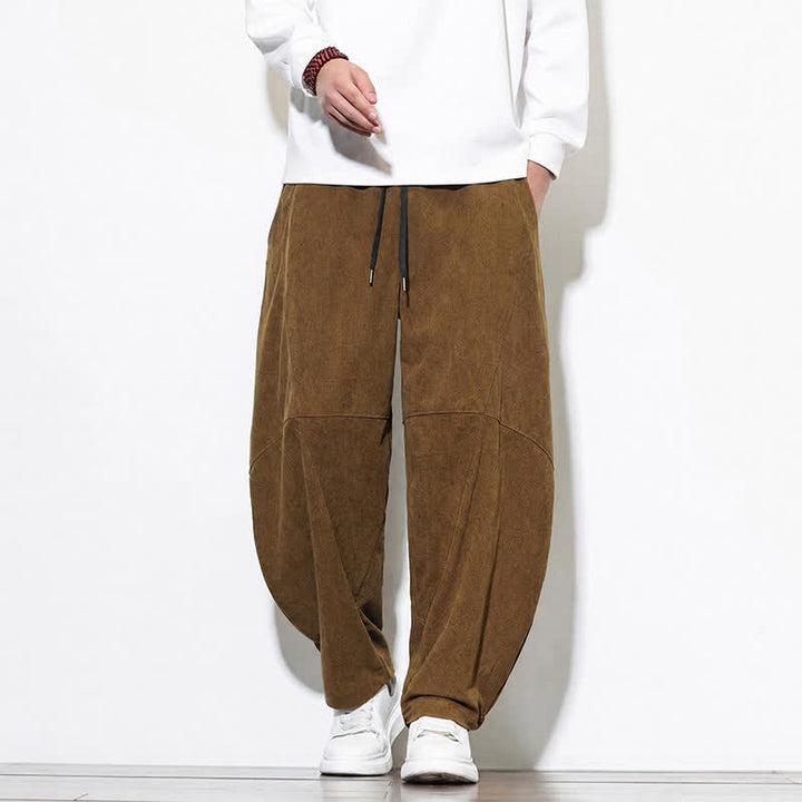 Buddha Stones Fall Classic Simple Drawstring Solid Ankle Pants Corduroy Men's Tapered Pants With Pocket - SaddleBrown - US/UK/AU46，EU56 (5XL) - image 0