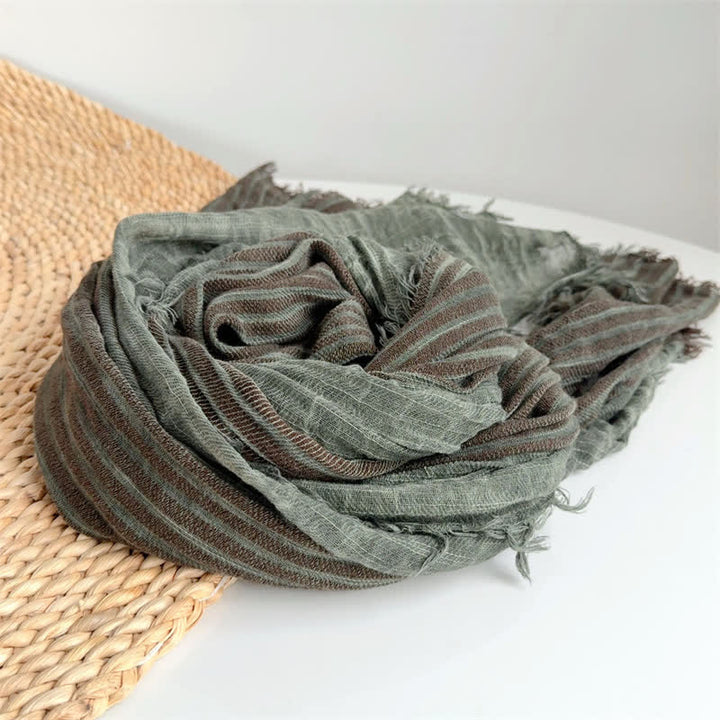 Buddha Stones Fall Winter Vertical Stripes Tassel Textured Women's Scarf - image 3