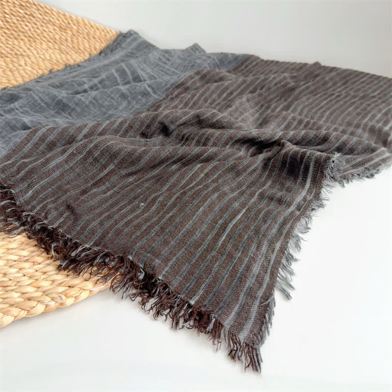 Buddha Stones Fall Winter Vertical Stripes Tassel Textured Women's Scarf - image 6