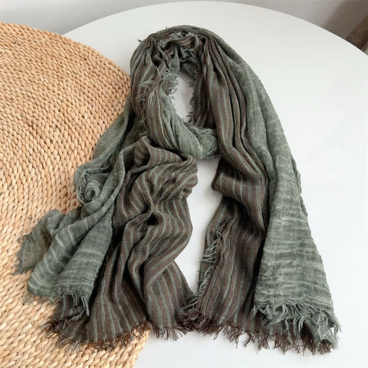 Buddha Stones Fall Winter Vertical Stripes Tassel Textured Women's Scarf - Forest Green - image 0