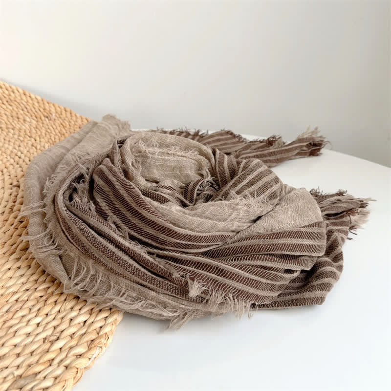 Buddha Stones Fall Winter Vertical Stripes Tassel Textured Women's Scarf - image 11