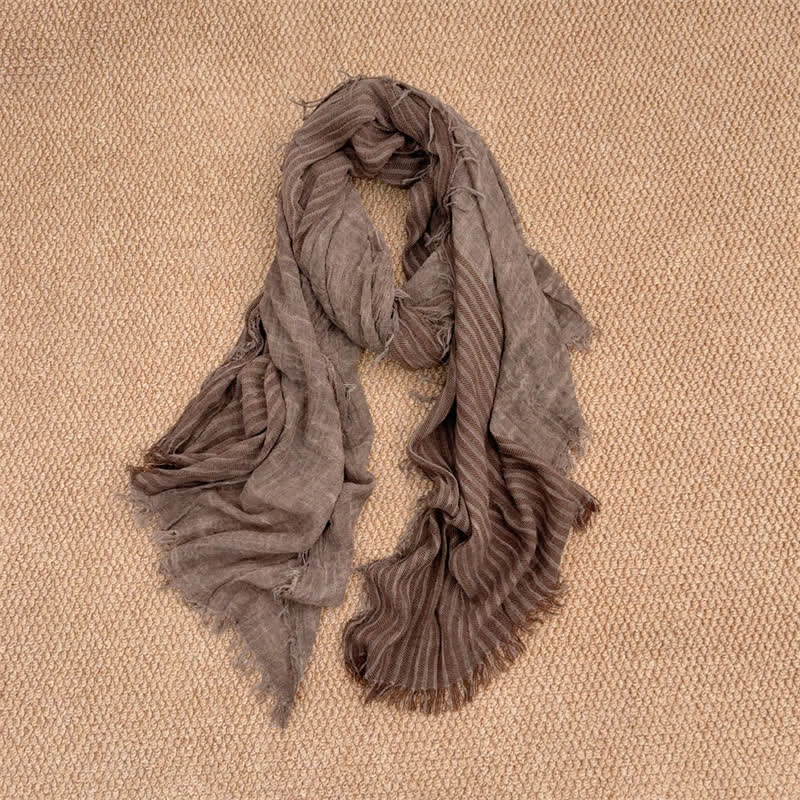 Buddha Stones Fall Winter Vertical Stripes Tassel Textured Women's Scarf - Brown - image 12