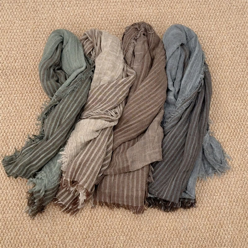Buddha Stones Fall Winter Vertical Stripes Tassel Textured Women's Scarf - image 16