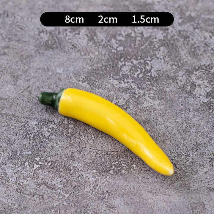 Buddha Stones Ceramic Vegetable Design Mini Tabletop Chopstick Holder - Chili Pepper (Yellow) Approx. 8 × 2 × 1.5 cm - Ceramic - image 11