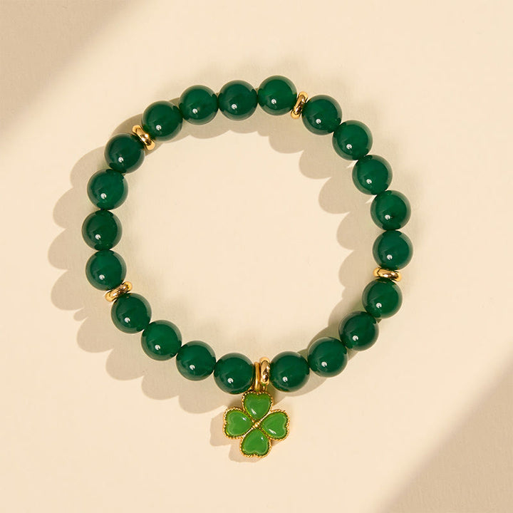 Buddha Stones Natural Green Agate Four-leaf Clover Support Bracelet - image 3
