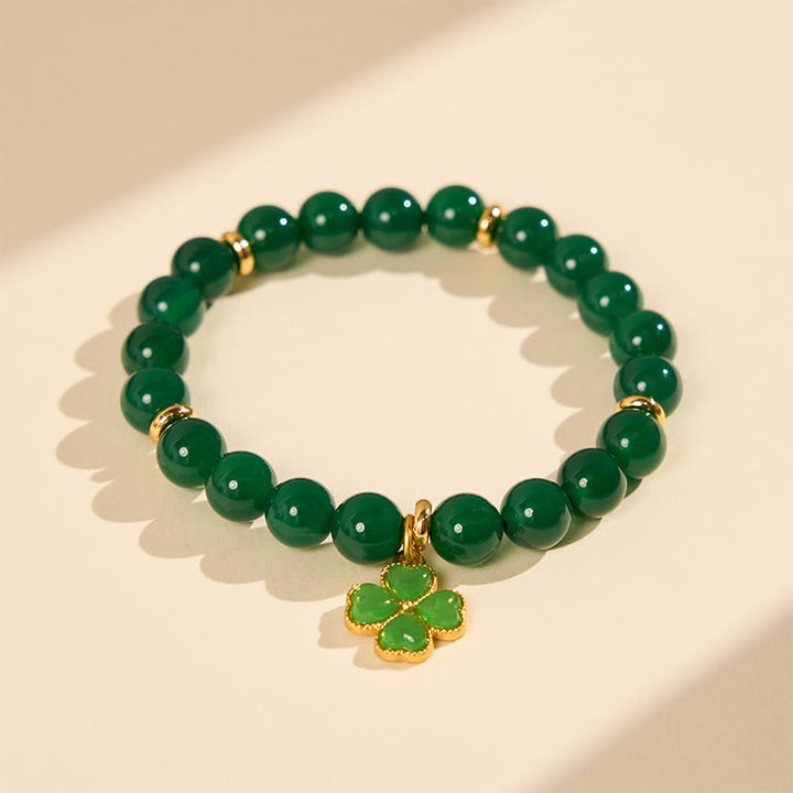 Buddha Stones Natural Green Agate Four-leaf Clover Support Bracelet - image 2