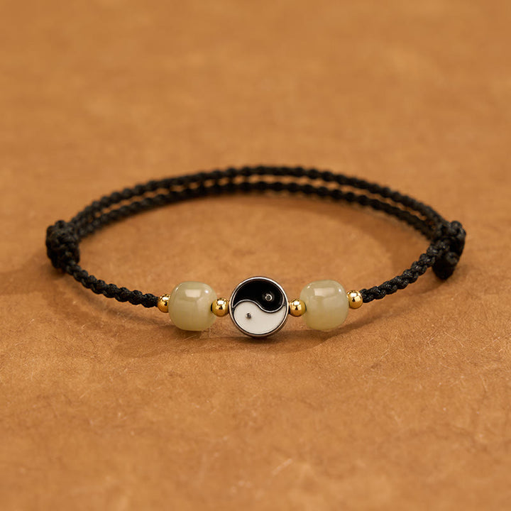 Buddha Stones Alloy Yin Yang Hetian Jade Bead Red String Balance Bracelet - Black String - 6.3-7.1 in (16-18 cm) - image 11
